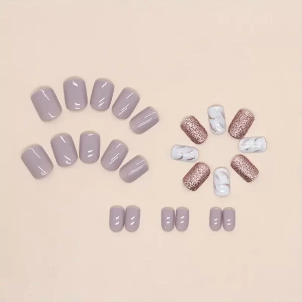 24-piece Glossy Pink with Glitter and Marble white - Image 3