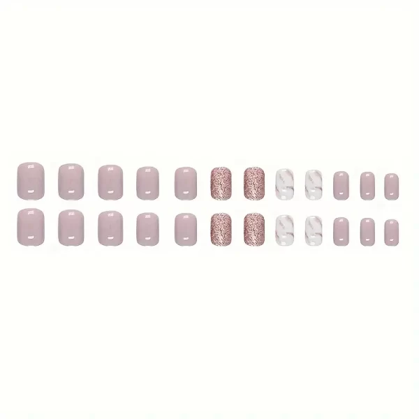 24-piece Glossy Pink with Glitter and Marble white - Image 4