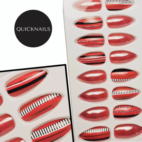 Red quality nails with racing stripes 24 - quick nails