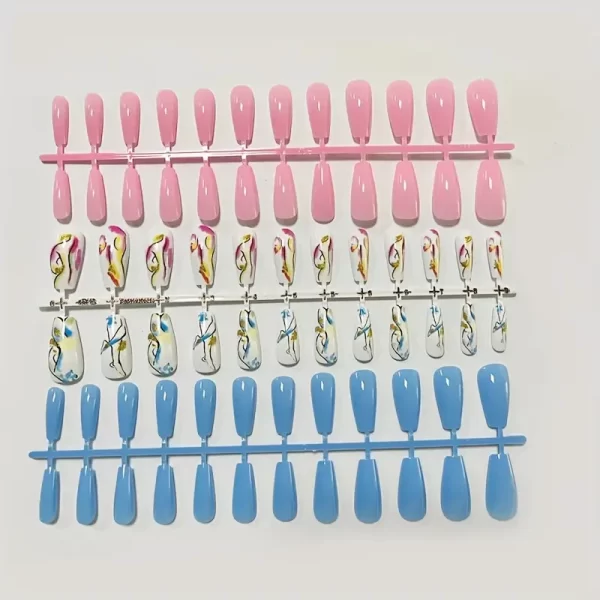 72pcs Mixed blue and pink ballerina press-on nails for a fun and stylish look.